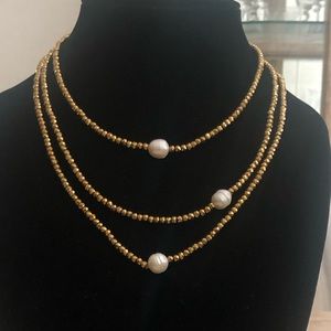 Golden Hematite Freshwater Station Pearl Necklace